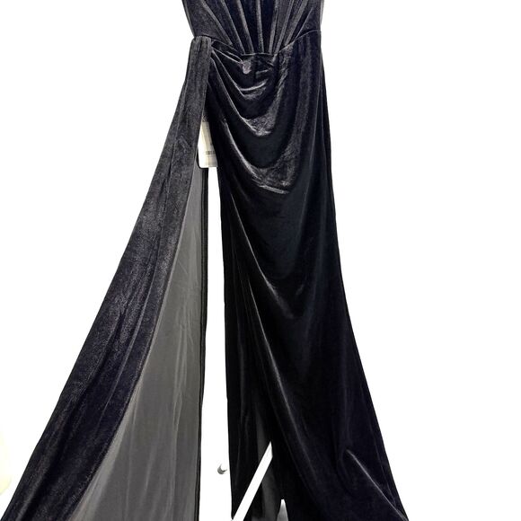 NWT Azazie Amyra A2 Black Stretch Sheath Off Shoulder Velvet Convertible Dress - Picture 12 of 14